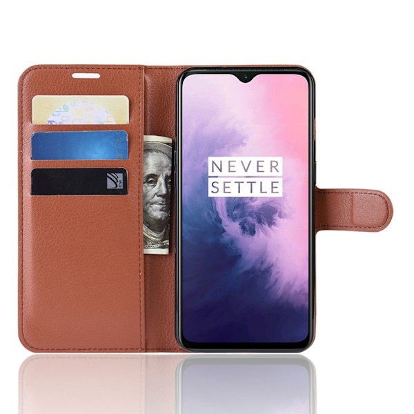 OnePlus 7 - Litchi Plånboksfodral - Brun Brown Brun