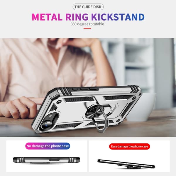 iPhone 17e / 16e Skal Shockproof Hybrid Ring Silver