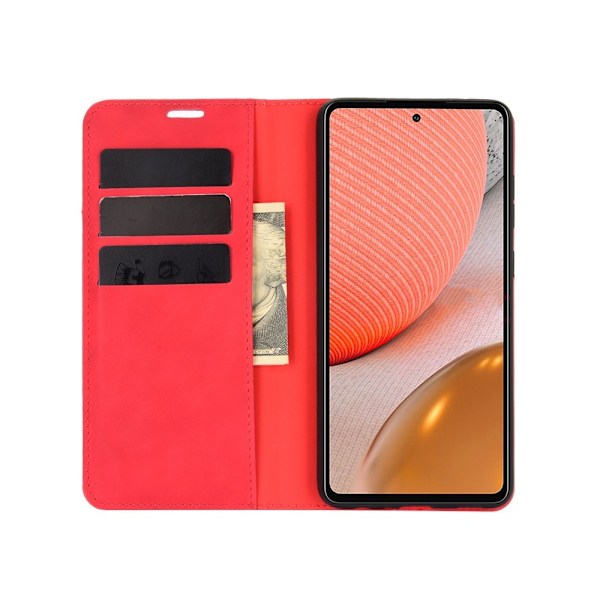 Samsung Galaxy A72 - Silkeslent Läder Fodral - Röd Red Röd