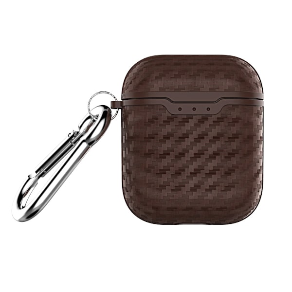 Kolfiber Textur Fodral Med Krok Till AirPods - Brun Brown Brun