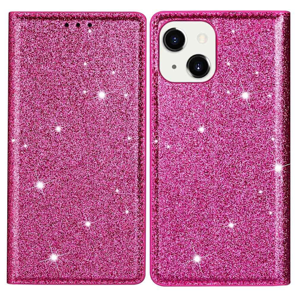 iPhone 15 Plus Fodral Flip Glitter Rosa