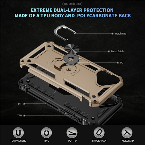iPhone 17 Skal Shockproof Hybrid Ring Guld