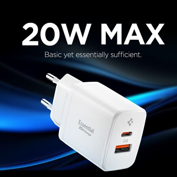 Spigen 20W Väggladdare USB-C / USB-A Essential Vit