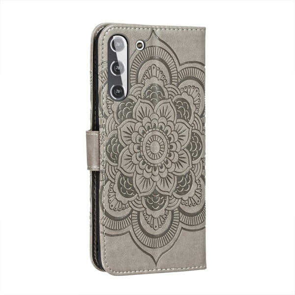 Samsung Galaxy S21 - Mandala Läder Fodral - Grå Grey Grå