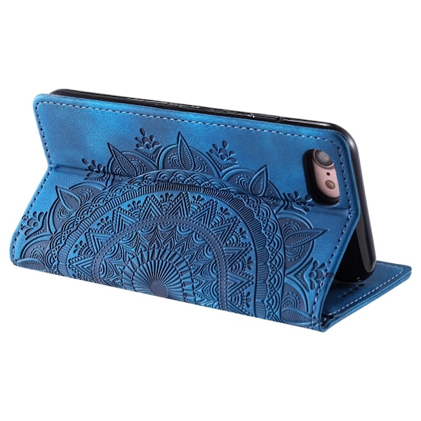 iPhone 17e / 16e Fodral Flip Mandala Läder Blå