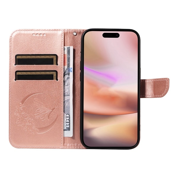 iPhone 16 Plus Fodral Med Fjäril Tryck Roséguld