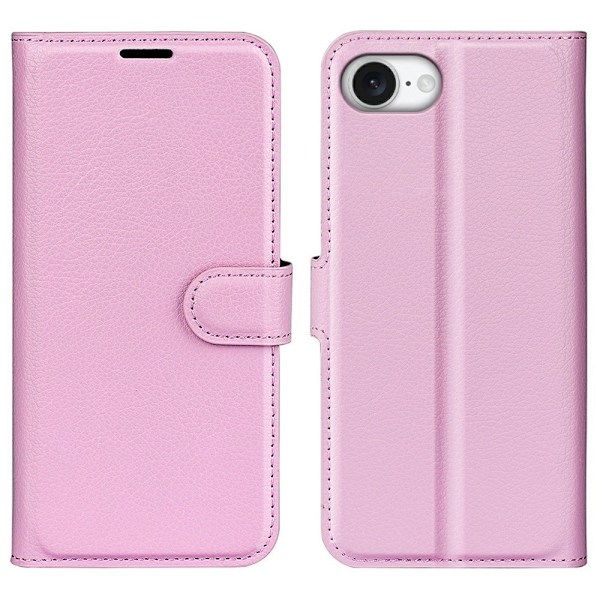 iPhone 16e Fodral Litchi Läder Ljus Rosa