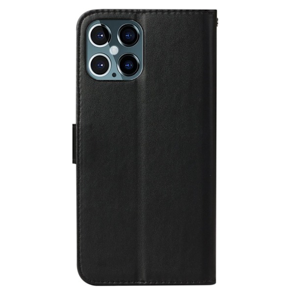 iPhone 15 Fodral Solid Läder Med Snodd Svart