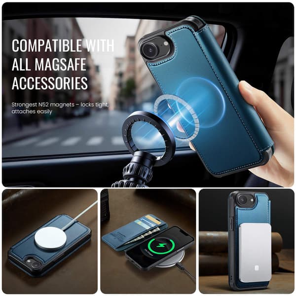 CASEME iPhone 16e/17e Skal RFID Plånbok Blå