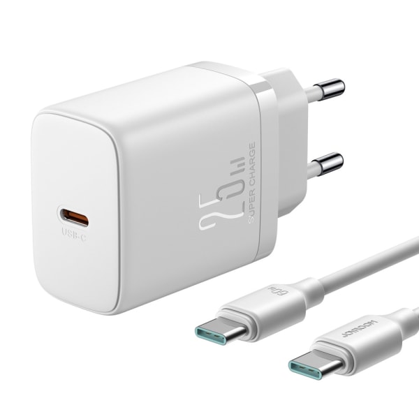 Joyroom 25W USB-C Snabbladdare + 1m 60W USB-C Kabel Vit