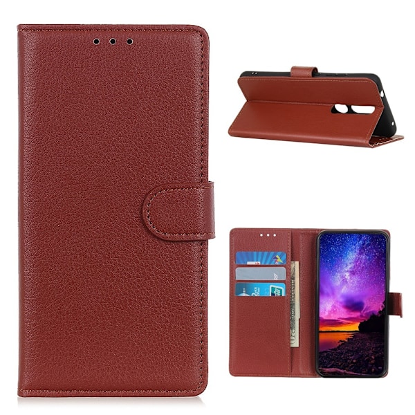 Nokia 2.4 - Litchi Läder Fodral - Brun Brown Brun