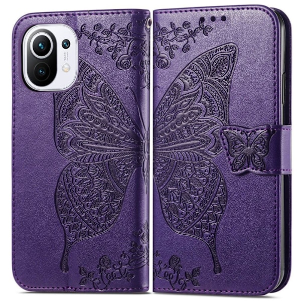 Xiaomi Mi 11 - Butterfly Läder Fodral - Lila Purple Lila