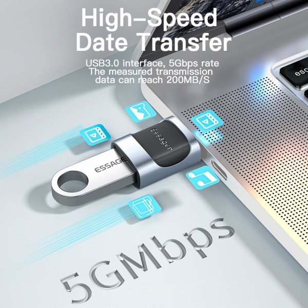 ESSAGER USB-A Hona till USB-C 3.0 Adapter, 5Gbps Svart