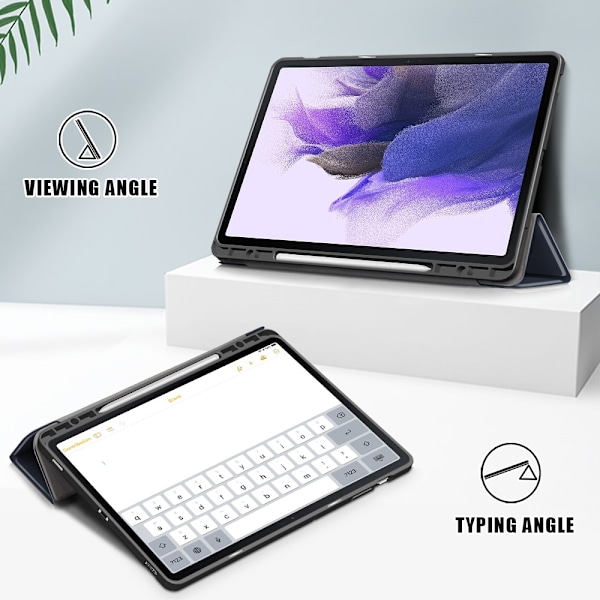 Galaxy Tab S7 FE/S7 Plus/S8 Plus Tri-Fold Fodral Med Pennhållare Mörk Blå Mörkblå