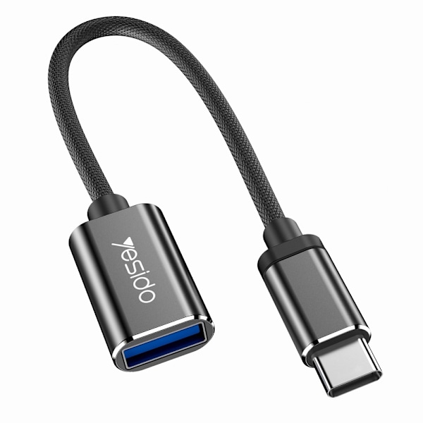 YESIDO USB-C Hane - USB-A Hona Adapter Kabel Svart