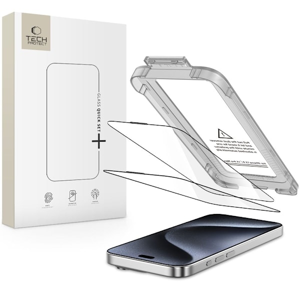 Tech-Protect iPhone 15 Pro Max 2-PACK Skärmskydd Quick Set+ Svart