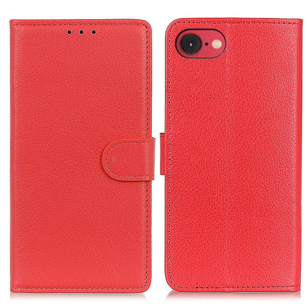 iPhone 16e Fodral Litchi Läder Röd