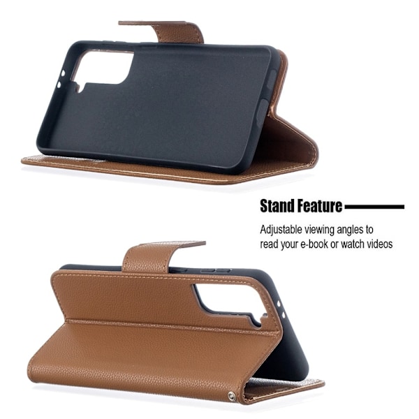 Samsung Galaxy S21 Plus - Litchi Shark Fodral - Brun Brown Brun