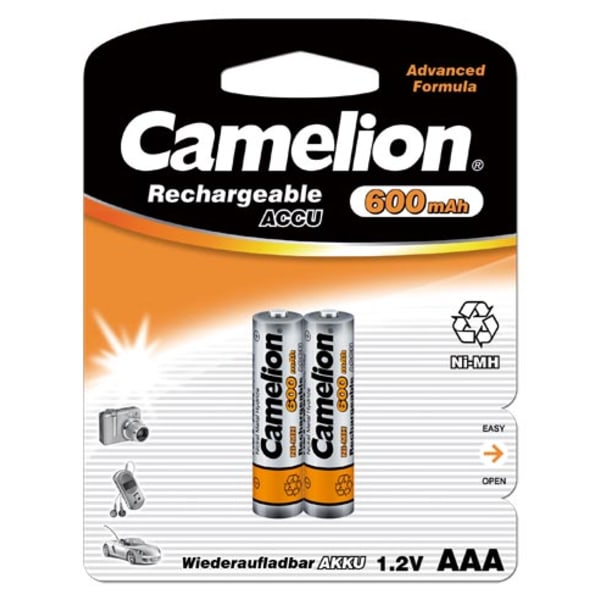 Camelion 2st batterier AAA NiMH 600mAh laddningsbara laddningsba Svart
