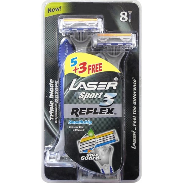 Rakhyvel 8-pack Laser Sport3 Reflex, 3-bladig för män, killar
