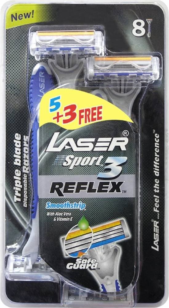 Rakhyvel 8-pack Laser Sport3 Reflex, 3-bladig för män, killar