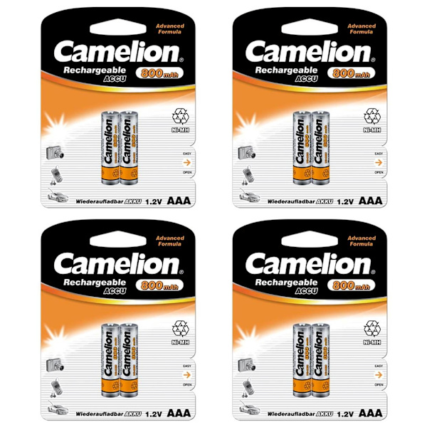 Laddningsbart batteri 8-pack AAA NiMH 800mAh Svart