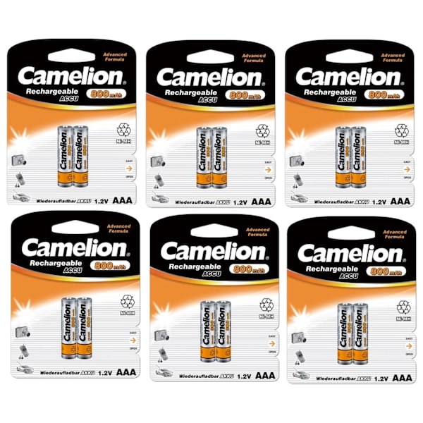 Laddningsbart batteri 12-pack AAA NiMH 800mAh Svart