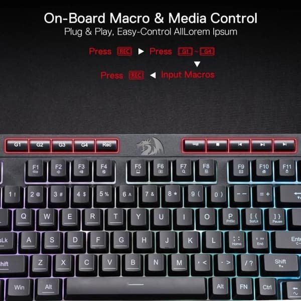 Gamingtangentbord - REDRAGON - K515-RGB Shiva - 98 tangenter - Dynamisk RGB-belysning - Membranswitchar