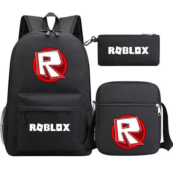 3st/ set Anime Roblox Reseryggsäck Svart skolväska med pennväska