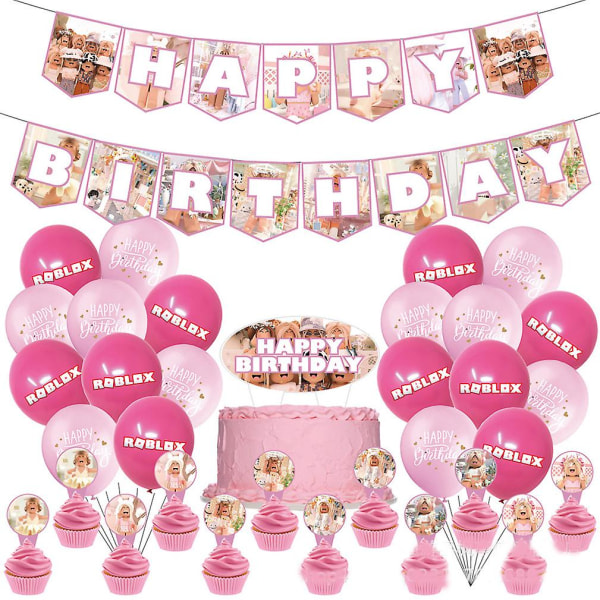 34st Roblox Ballong Kit Latexballonger med Banner Cake Toppers För Barn Födelsedag