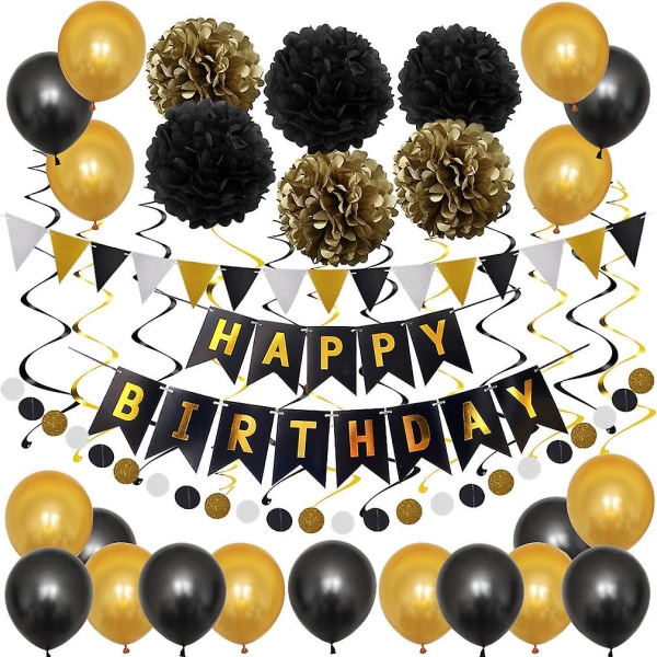 41st svart guld ballongsats papper pom poms latex ballonger för födelsedag