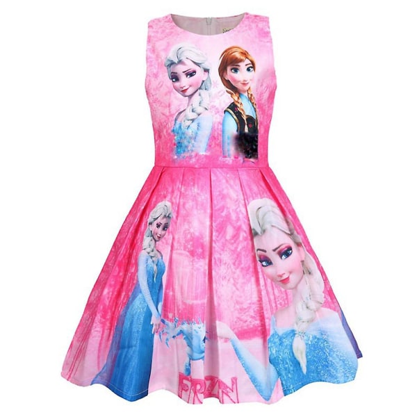 Barn Flickor Frozen Print Party Tank Dress Swing Sommar Ärmlösa A-line klänningar Rose Red 5-6 Years