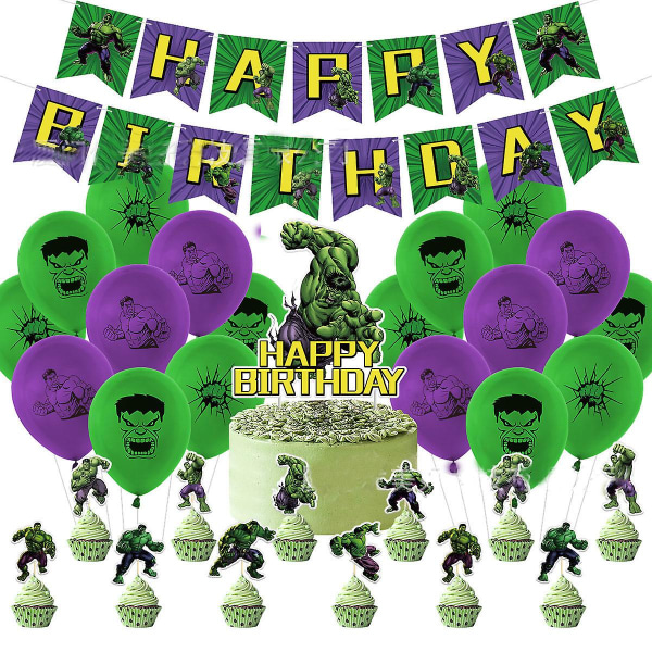 Grön Hulk Grattis på födelsedagen Ballong Set Latex Ballonger Party Dekoration Kit