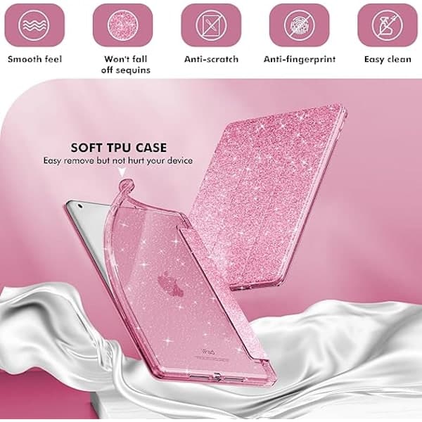 Fodral för iPad 9:e generationen 2021/ iPad 8:e generationen 2020/ iPad 7:e generationen 2019 10,2 tum, pennhållare för barn, rosa