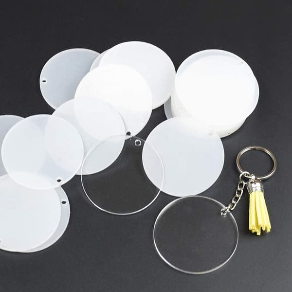 80 Pieces Transparent Acrylic Circular Disc Keychains Circular Acrylic Keychains, Blank Tassel Keychains.