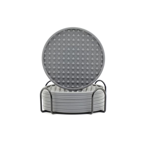 Sæt med 6 silikone kaffekrusunderlag med holder Sort