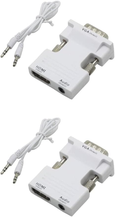 2 stk. HDMI til VGA kabelkonverter med lyd Projektor computer hun-han videointerfaceadapter (Hvid) -