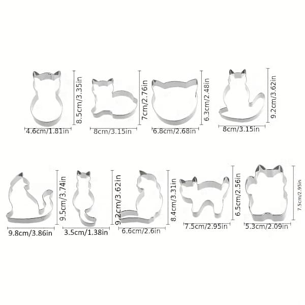 9-piece set, cat-themed cookie mold, stainless steel animal cookie cutter, suitable for DIY baking, versatile kitchen tool [YJD] 9 pcs