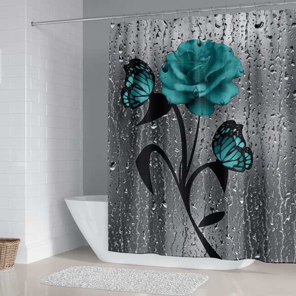 Grønn blomstret polyester dusjforheng - 180*200CM