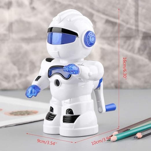 (Blå) Manuell pennvässare, söt robotdesign, perfekt för barn och studenter som skolmaterial