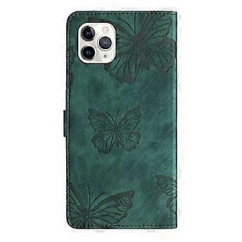 Compatible with iPhone 11 Pro Max Embossed Butterfly Case with Wallet and Kickstand Case - Green Green Green
