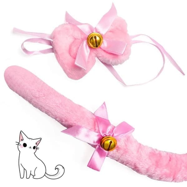 Cat Cosplay Costume Set - Kitten Tail, Ears, Collar, Paws, Gloves - Halloween Accessories (5 Pieces)-X42-