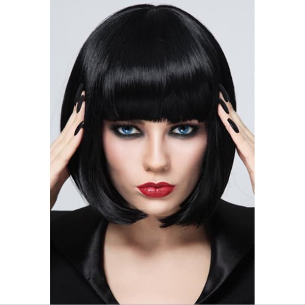Black Bob Women's Wig, 12 inch Black Short Hair with Bangs, Natural