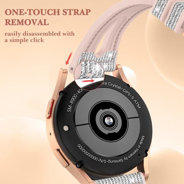 Glitter Silikon Erstatningsarmbånd for Samsung Galaxy Watch 20mm, Justerbare glitrende armbånd for kvinner Sølv Sølv