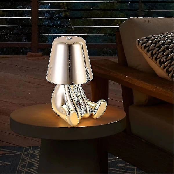Bedside Lamp, Gold Thinker Lamp, Desk Lamp, Cordless, Rechargeable, Portable, Decorative Night Light Silver Silver