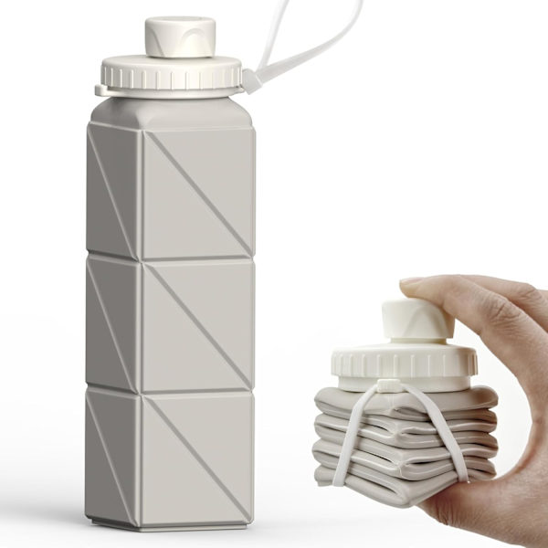 Foldable Drinking Water Bottle 610ml, Portable Silicone Water Bottle, Collapsible Drinking Water Container, Lightweight, Reusable White