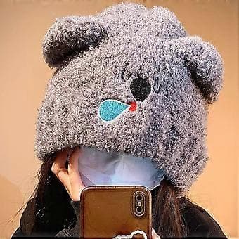 Koala Plys Øreklap Hat Unisex Modehat Blød Behagelig Varm Vinterhat til Mænd Kvinder Børn Hvid (Hvid)