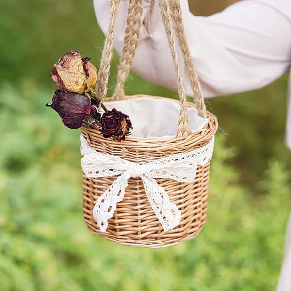 Handgjord korg i rotting för bröllop, kök, mat, picknick, diverse behållare, fruktförvaring, medium