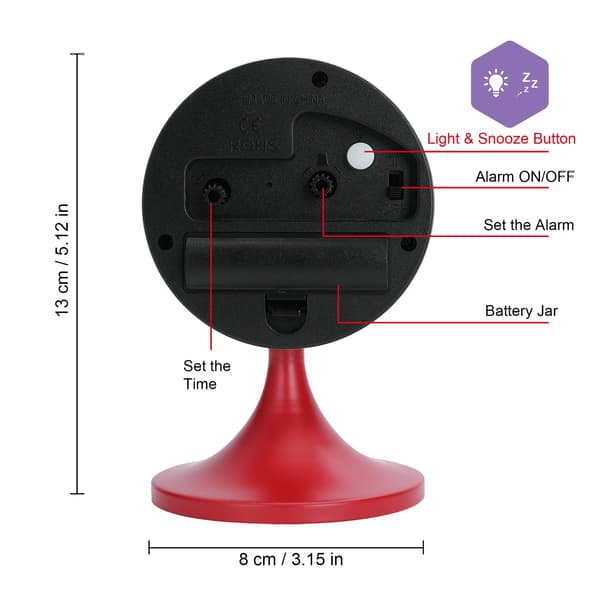 Classic Metal Alarm Clock, Silent Alarm Clock Small Analog Table Clock for Bedside Table, Bedroom, Office Red—yux red red