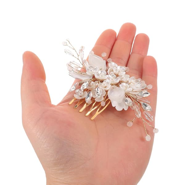 Pärlblommor med strassguld från zinklegering hårkam -